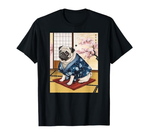 Pug Dog Japanese Art Kyosai Vintage Japan Artwork T-Shirt