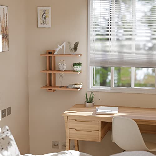 3 Tier Pine Wood Shelving Wall Mounted Set Of 3, Adjustable Wall Shelves For Storage, Rustic Shelves For Wall Display, Farmhouse Floating Shelf For Bedroom, Living Room, Kitchen, Office, Honey Oak #TOP1