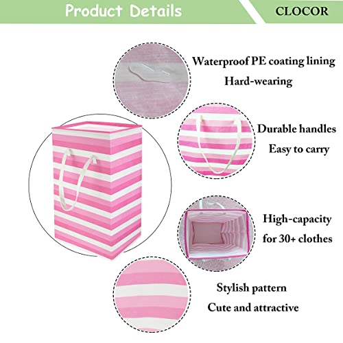 Clocor 2 Pack Pink Laundry Basket,75L Each Freestanding Kids Laundry Hamper Girl,Lightweight Tall Baby Girls Room Baskets,Collapsible Nursery Hamper,Waterproof Large Toys Storage Bins(Pink) #TOP5
