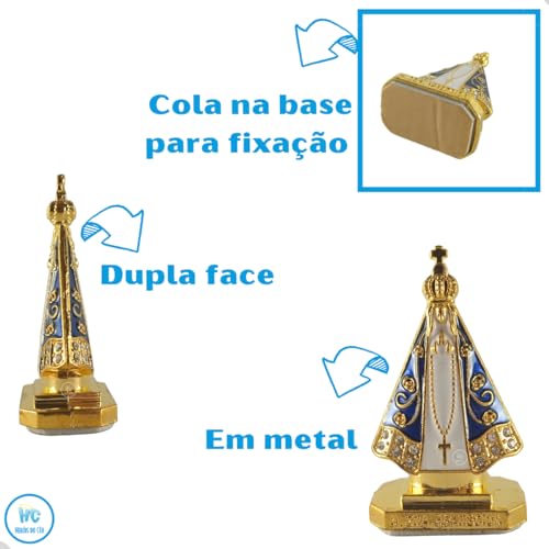 Miniatura Imagem Nossa Senhora Aparecida Para Painel de Carro Metal Dourada Com Strass Autocolante 5