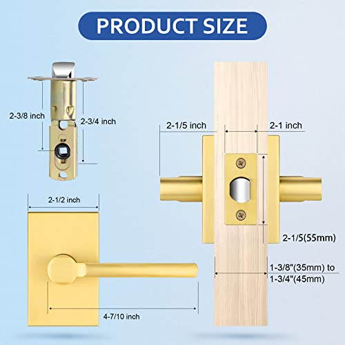 Bonpoly Satin Brass Door Lever Interior, Slim Closet Door Handle, Classic Passage Door Lever Hall And Closet Door Handles For Left Or Right Handing #TOP5