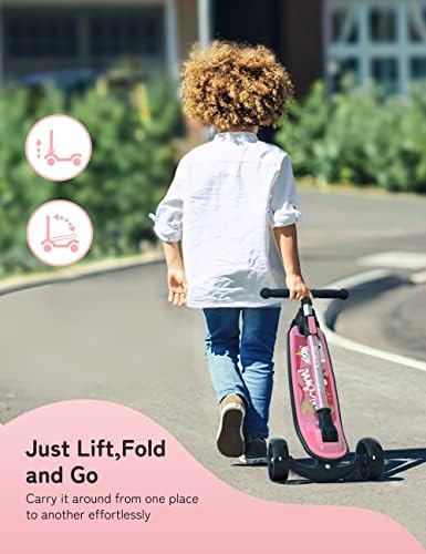 besrey Kids Scooter - Big Wheels Foldable Kick Scooter with Flashing LED Lights for Boys Girls, 4 Levels Height Adjustable Scooter, Wide Deck Scooter for Kids Ages 2-8 with Safe Lean to Steer Design