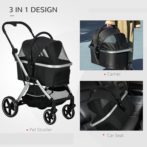 PawHut 2 in 1 Pet Stroller for Small Dogs and Cats, Folding Dog Stroller with Storage Basket, Removable Carriage, Cushion, Safety Leashes, Black PawHut 2 in 1 Pet Stroller for Small Dogs and Cats, Folding Dog Stroller with Storage Basket, Removable Carriage, Cushion, Safety Leashes, Black