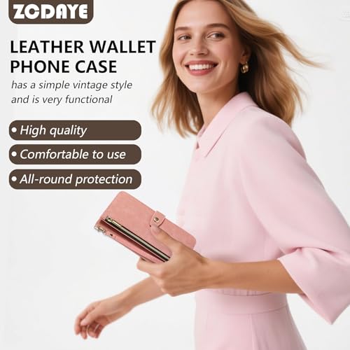 Funda cartera para Samsung S23 Plus con cremallera y oro rosa ZCDAYE 2