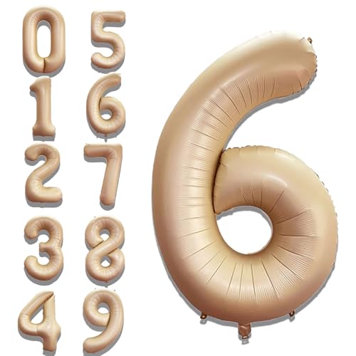 Image of Solid Beige 6 Number Foil Balloons 32 inch toy 6th Birthday Party Decoration Helium Supported