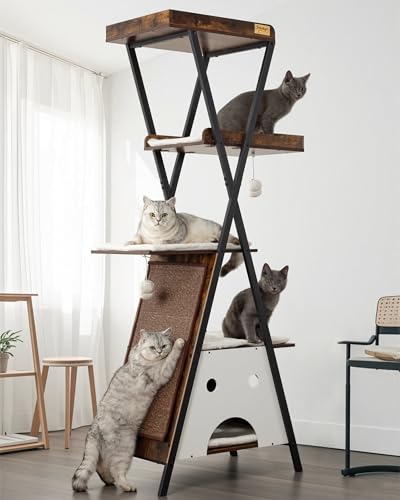 Feliskyn 67" Multi-Level Wooden Cat Tree with Caves & Perch