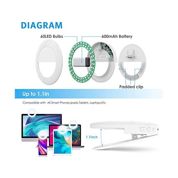 【Neue Version】Criacr Selfie Licht, Ringlicht Handy, Selfie Ring Licht, 60 LED Ringleuchte mit 3 Farbe und 3… – Bild 5