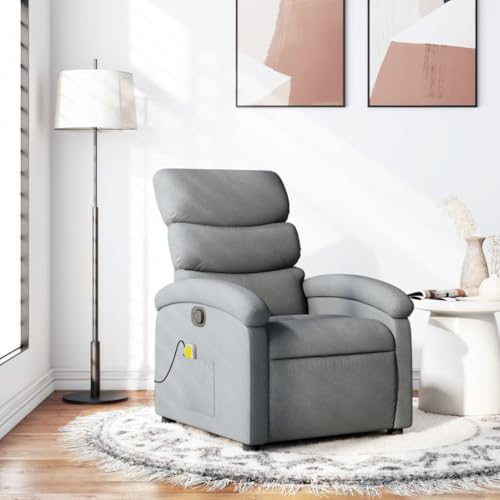 Molumvel Sillón de masaje con función de relajación, cómodo sillón de televisión, de tela, reclinable manual de 135 grados, 6 puntos de vibración, color gris claro