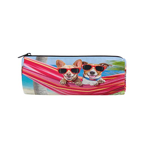 Preisvergleich Produktbild Federmäppchen Hunde mit Sonnenbrille Hängematte Summer Beach Tropische Palme Münzgeldbörse Beutel Schreibwaren Beutel Make-up-Tasche