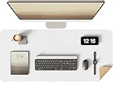 YSAGi Double-Sided Desk Pad, 35.4'x17'Leather Desk Mat, Eco Cork Desk Pad Protector,Large Mouse Pad,Waterproof Desk Blotter for Office/Home(White)