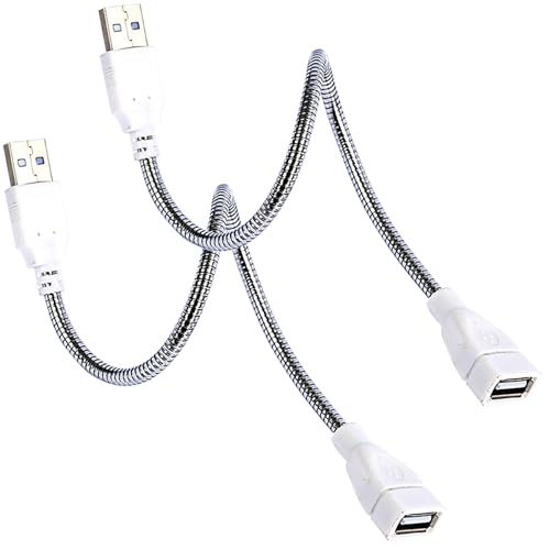 tunghey 2Pack Flexible USB Extension Cable 0.3m, Flexible USB Extension Cord Flexible Metal Tubing for Laptop PC Desk Reading Charging