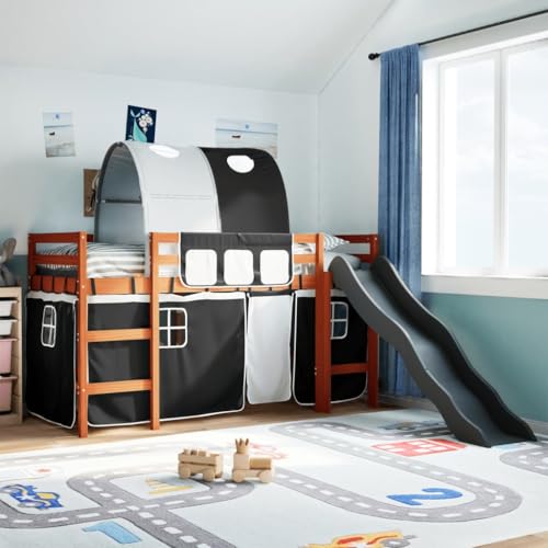 Gecheer Cama Alta niños con túnel Madera Pino Blanco Negro 80x200 cm,Cama Infantil Cama Juvenil Somier Mueble Mobiliario Dormitorio Habitación Infantil Hogar