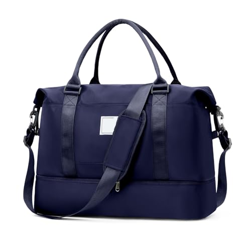 Large Foldable Travel Bag with Shoe Compartment, Dark Blue