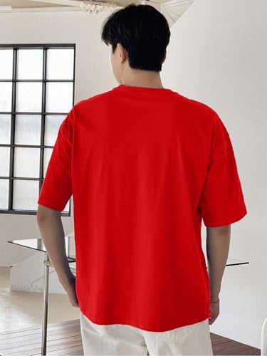 Image of LEOTUDE Half Sleeve Oversized Tshirt for Men, Round Neck Cottonblend Drop Shoulder Solid T-Shirt