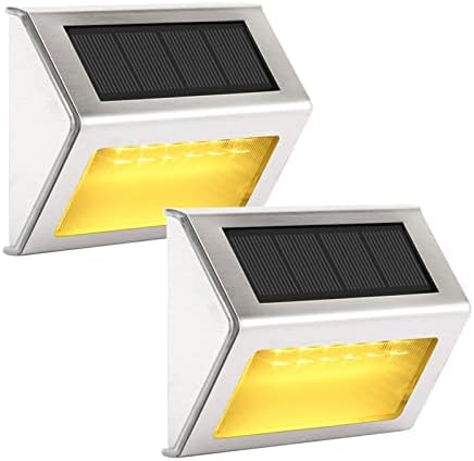 2 Pack Solar Deck Lights Outdoor Stair Lights, Warm White 6 LED Solar Step Lights Waterproof Stainless Steel Fence Lights Solar Powered Outdoor Lights for Yard, Patio, Porch, Wall, Garden Decor