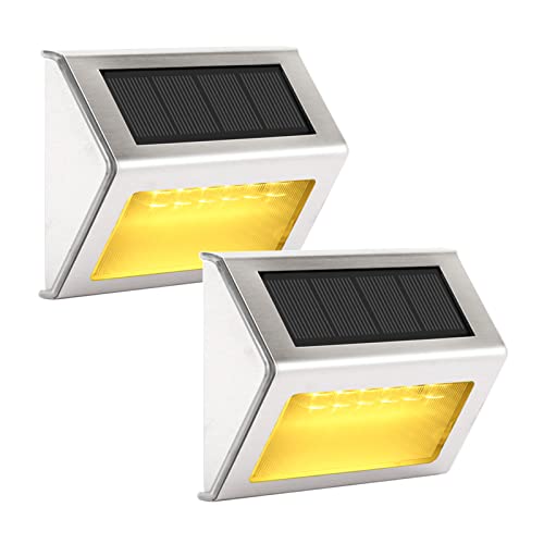 2 Pack Solar Deck Lights Outdoor Stair Lights, Warm White 6 Led Solar Step Lights Waterproof Stainless Steel Fence Lights Solar Powered Outdoor Lights For Yard, Patio, Porch, Wall, Garden Decor #TOP1