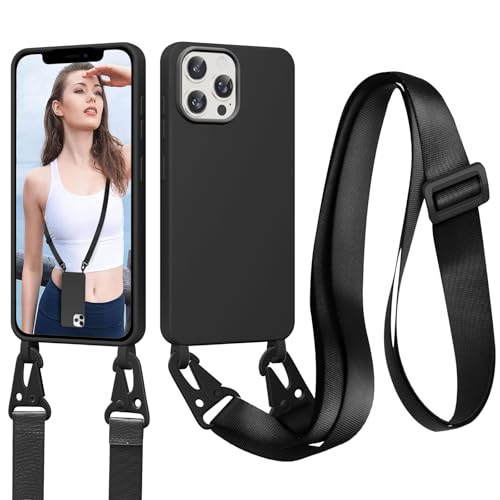 Jrkvniv Kompatibel mit iPhone 11 Pro Handyband Hülle Necklace Handyhülle für iPhone 11 Pro mit zum Umhängen Kordel Schnur Stoßfest Weich Silikon Schutzhülle Case mit Band Schwarz