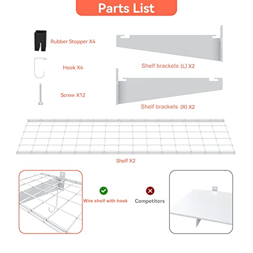 Torack 2 Pack Garage Storage System Shelves, 15" X 45" Wall Mounted Wire Shelves For Storage Heavy Duty Garage Wall Shelving #TOP6