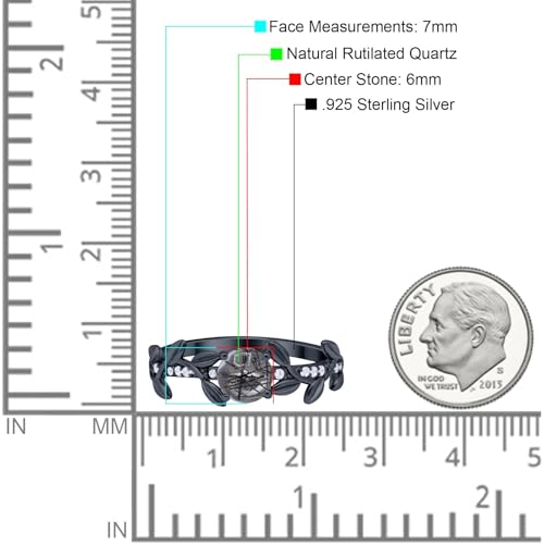 OMRANII Art Deco Ring Round Natural Rutilated Quartz Vintage Leaf Style CZ Wedding Engagement Rings For Women 925 Sterling Silver Gift For Her4