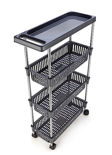 Image of Rasvesh Plastic-Stainless Steel Fruit & Vegetable 3+1 Stand Kitchen Trolley | Fruit Basket | Vegetable Basket | Onion Potato Rack for Kitchen | Vegetable Stand for Kitchen (3+1 Layer Rack)