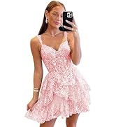 Off The Shoulder Tiered Lace Homecoming Dresses 2024 Short Sparkly Tulle Corset Prom Dress Formal...