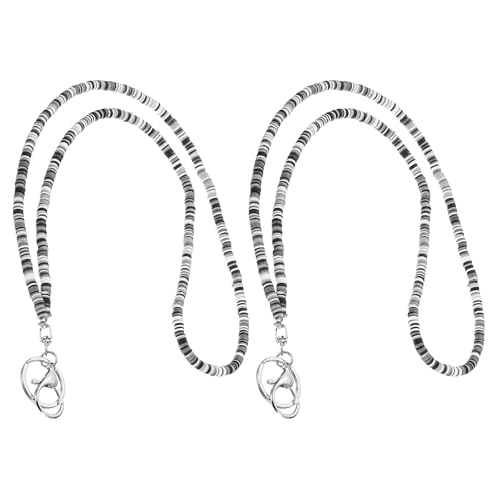 PATIKIL 2pcs Beaded Teacher Lanyard Cute Boho Chain Cards Keys Black White