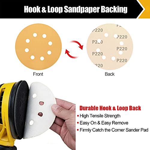 Boshcraft 30 Packs Sanding Discs, 220 Grit 5 Inch Sanding Disc Hook And Loop Sandpaper 8 Holes Orbital Sander Sandpaper For Wood Metal Random Orbital Sander #TOP3