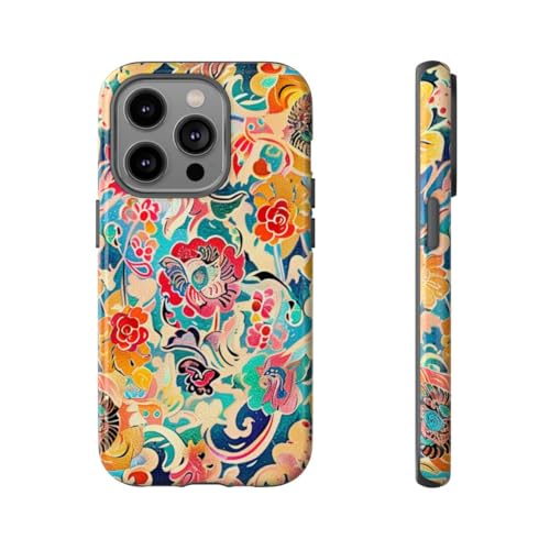 Coque iPhone 14 Pro floral bleu rigide et antichoc brillante