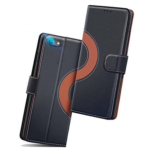 Holidi iPhone 7 Fodral, iPhone 8 Fodral, iPhone SE 2020 Fodral, Plånboksfodral med Kortplats, Vikbart Fodral i Läder, Mobilskal/Telefonskal, Flip Folio Phone Cover Case. Svart/Röd