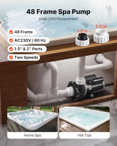 Image of VEVOR SPA Pump 3HP Hot Tub Pump 2 Speed 48 Frame with 1.5 inch & 2 inch Port, 230V, 190 GPM High Speed & 90 GPM Low Speed, 90 Rotational Interface, SPA Bath Water Circulation, Compatible with OEM Models
