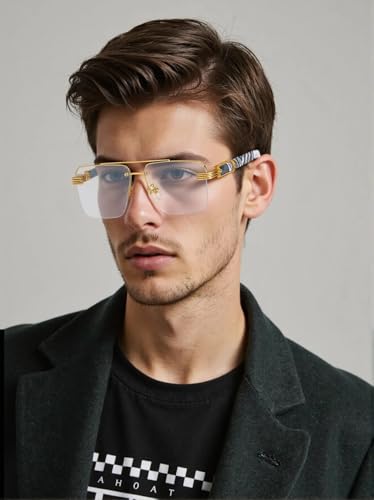 Square Aviator Sunglasses for Women Men Half Frame Vintage Diamond Cutting Lens Classic Gradient Shades2