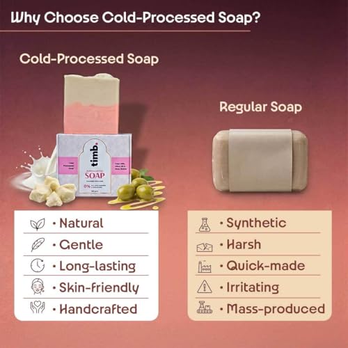 Image of Timb Goat Milk Bath Soap Bar | Handmade Cold Processed Bathing Soap | With Shea Butter, Olive & Coconut Oil | Deep Hydration & Nourishment | Toxin & Chemical Free | For All Skin Types - 100g (Pack of 3)