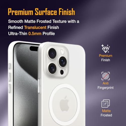Image of ZAP CASE Paper Thin Case for iPhone 15 Pro Max | Ultra-Slim 0.5 mm Back Cover | Metal Buttons | Lightweight | Matte Finish | Anti-Fingerprint | Scratch Resistant | Camera Protection | Magsafe | White