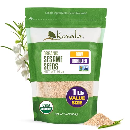 Kevala Organic Raw Sesame Seeds (Unhulled) – Gluten Free Seeds Perfect for Preparing East Asian Dishes, Ingredient for Making Tahini Paste at Home, Can be Used in Cooking and Baking, 1 lb, 16 oz