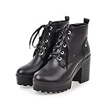 [VANDROUP] レディース ショートブーティー 春秋冬 前厚 厚底 9CMヒール シンプル レースアップ 24.5cm 太ヒール プラットフォーム ブラック ショートブーツ アンクルブーツ ハイヒール ブーツ ブーティ 美脚 袴 成人式 卒業式 可愛い 着物ブーツ 出張