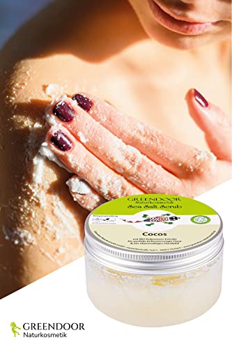 GREENDOOR Körperpeeling Meersalz Cocos, natürliches Salz-Peeling ohne Mikroplastik mit Bio Kokos, 280g Duschpeeling Naturkosmetik, Body Scrub Damen, Körper-Peeling Sauna-Salz - Image 5