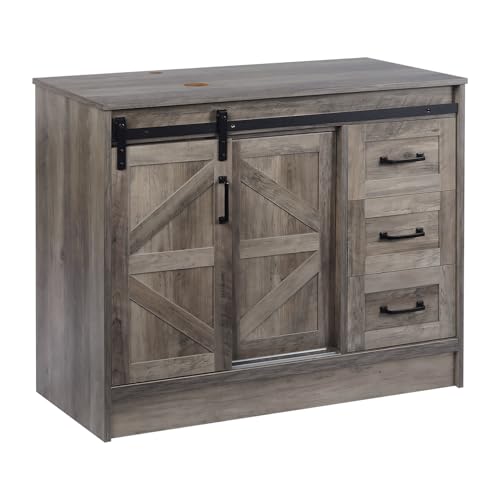 SOLIDEE 36-Inch Barn Door Bathroom Vanity, Farmhouse Style Standing Cabinet Without Sink