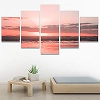 SIGNWIN 5 Panel Canvas Wall Art Coastal Orange Photography Relax/Calm Romantics Sunset Warm for Home Decorations Ready to Hang - 60