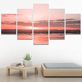SIGNWIN 5 Panel Canvas Wall Art Coastal Orange...