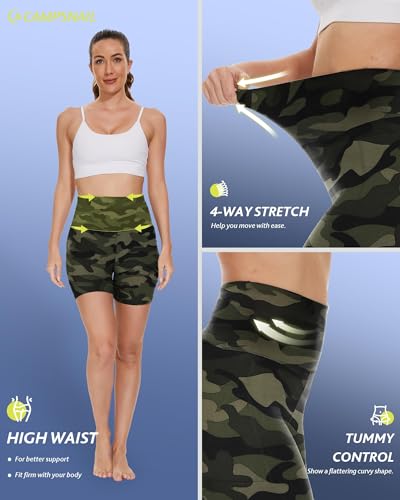 CAMPSNAIL Biker Shorts Women with Pockets - 3"/5"/8" High Waisted Workout Spandex Tummy Control Gym Running Yoga Shorts