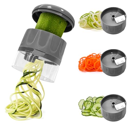 SUREWIN 3 in 1 Vegetable Spiralizer Slicer, Adjustable Zucchini Carrot Noodle Maker, Cucumber Spiral Cutter, Easy to Use Kitchen Tool?Dark Grey?