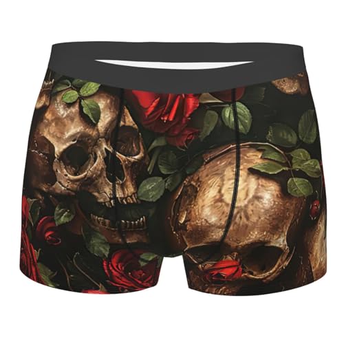 Evengigy Boxer pour homme avec imprimé tête de mort et rose rouge, Noir , L