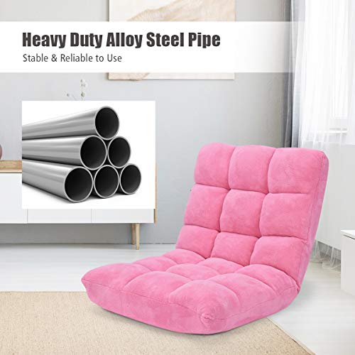 Fantask 14-Position Floor Sofa, Folding Memory Foam Floor Chair W/Comfy Cushions & Study Steel Frame, Angle Adjustable Floor Couch Sofa , Floor Lounge Sofa For Reading Game Meditating(Pink) #TOP4