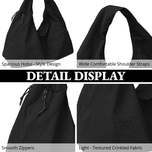 Image of Slouchy Tote Bag for Women Large Nylon Shoulder Bag with Multiple Pockets Crescent Bag Underarm Hobo Bag for Travel Gym