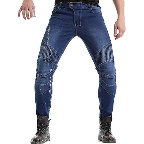 Takuey 2019 Waterproof Men Motorcycle Riding Pants Motocross Racing Jeans With 4 X Knee Hip Pads (XXL, Blue) Cover
