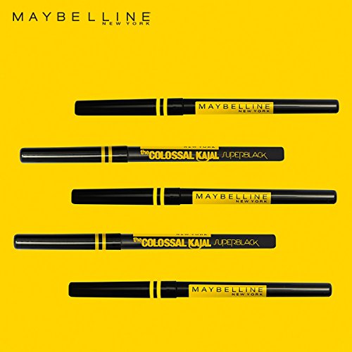 Image of Maybelline New York Kajal Pencil, Super Black, Intense Colour, Sharp Definition, Long-Lasting, Colossal Kajal, 0.35G, Matte Finish (Pack of 2)