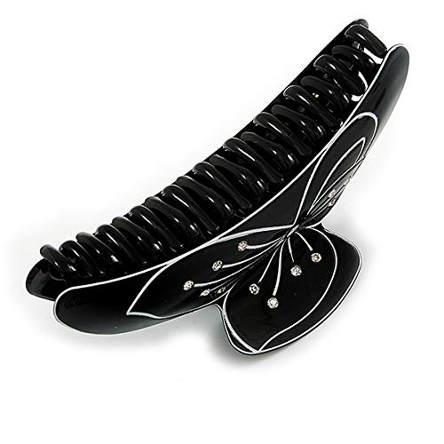 Miniatura 6 de Pinza de pelo de acrílico con motivo floral negroblanco, grande, 4.7 in a través