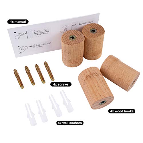 Lonpur Wooden Wall Hooks Minimalist Coat Hook,4Pcs Modern Beech Real Natural Wood Pegs,Wood Hangers Wall Mounted For Planters Towel Hats Hanging(4 Pack) #TOP4