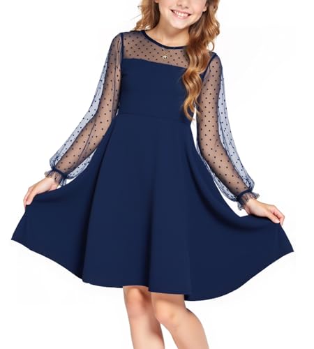 Neteson Vestidos Niñas Manga Larga Vestido de Fiesta Elegante Línea A Vestido Boda Festiva para 6-16 Años