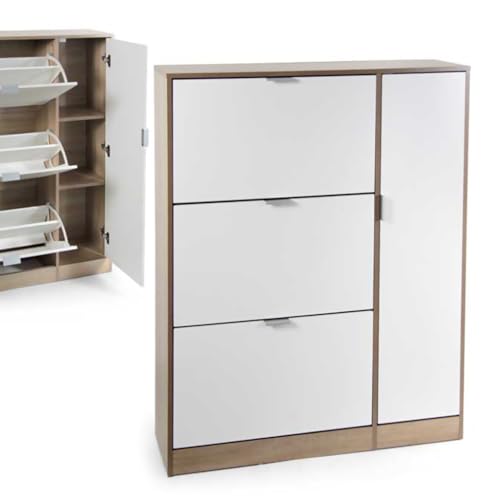 Scarpiera 3 Vani e 1 Anta - Struttura in Legno Truciolare, Melaminico, Salvaspazio, Slim, per Ingresso, Organizza Scarpe, Design Elegante - 99 x 24 x 122 cm